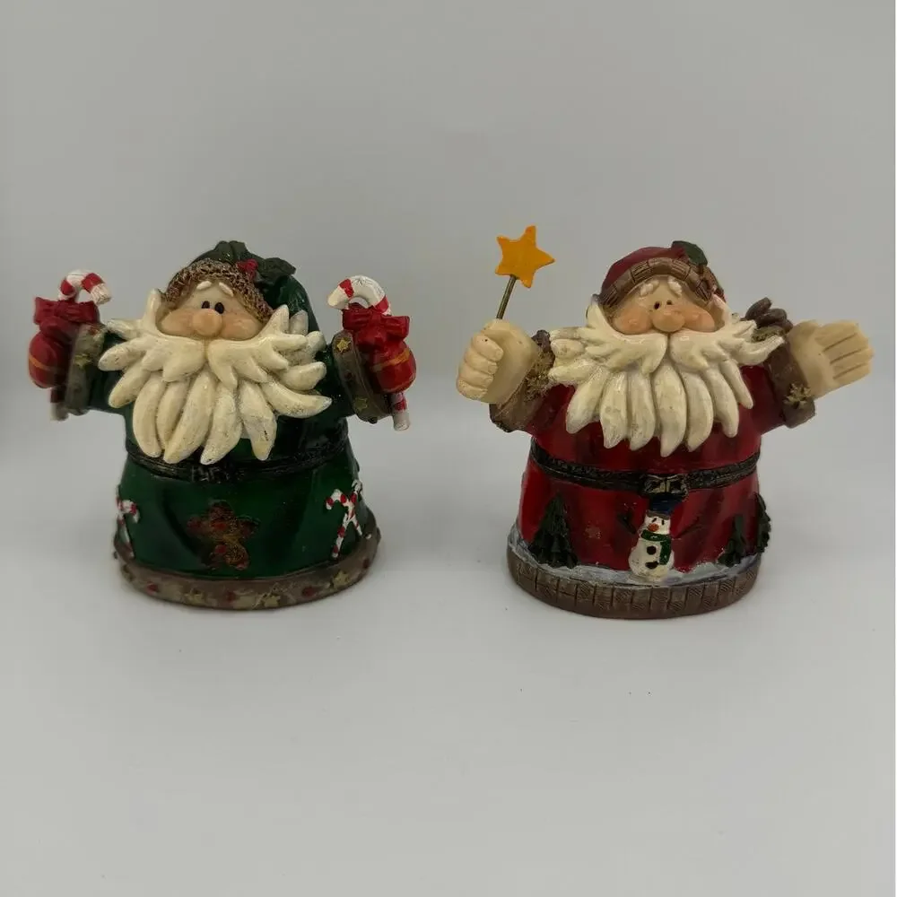 Lot of 2‎ Santa Christmas Holiday Figurines Candy Cane Star Snowman Tree Beard